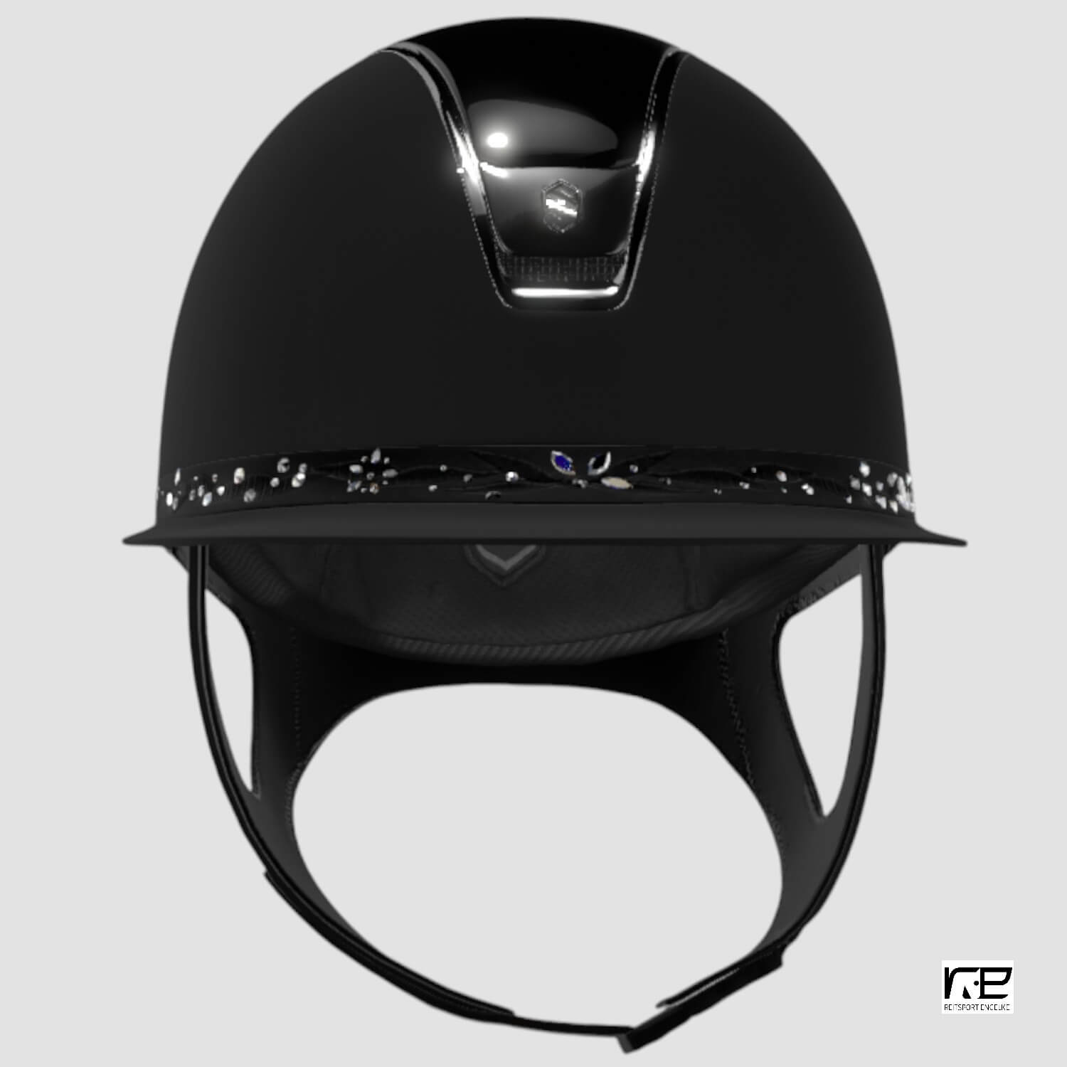 Samshield Reithelm MissShield Shadowmatt Dressage V2  black Top: Glossy FB flower swarovski jewelery, Trim + Blazon chrom schwarz