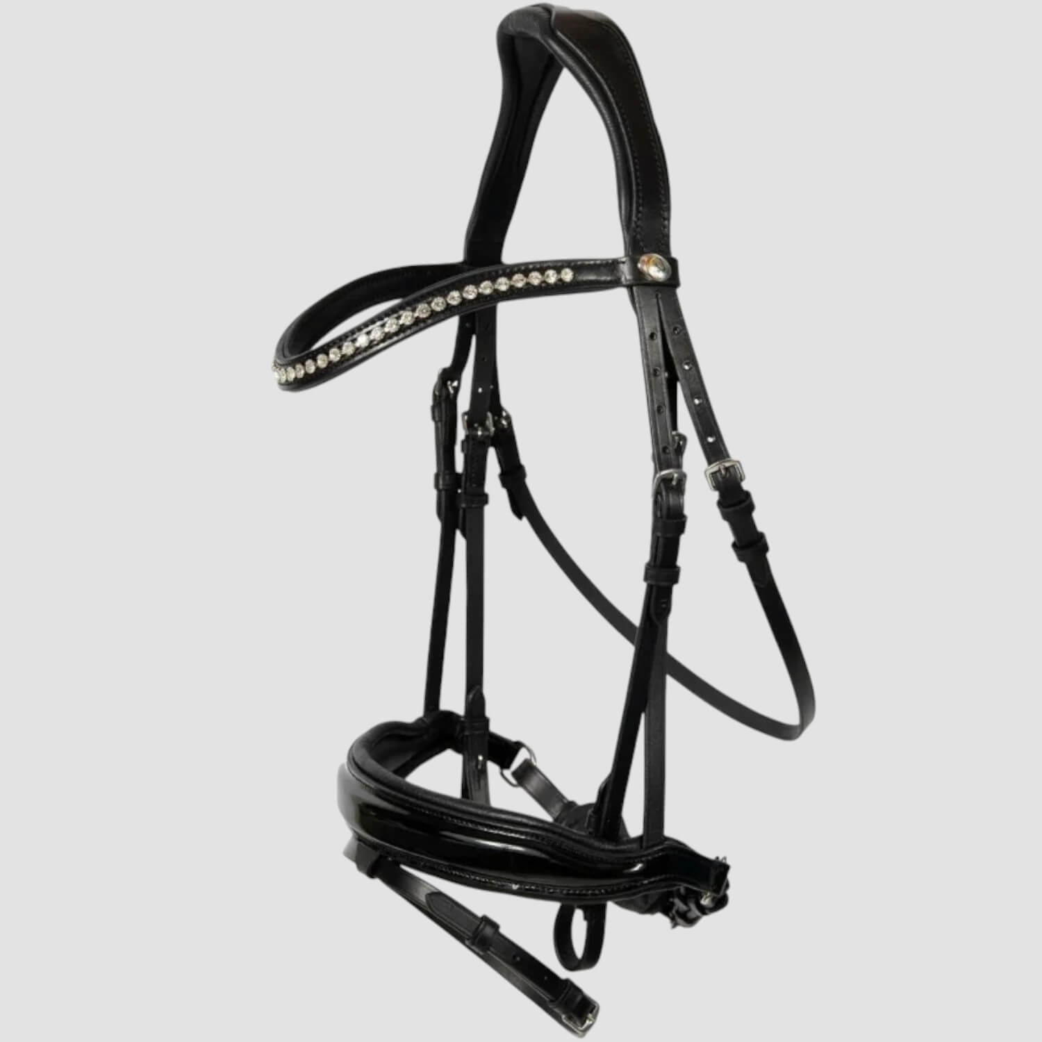 Hans Melzer Trense Wiesbaden Comfort Lack Schwarz Unterlegt schwedisches Reithalfter