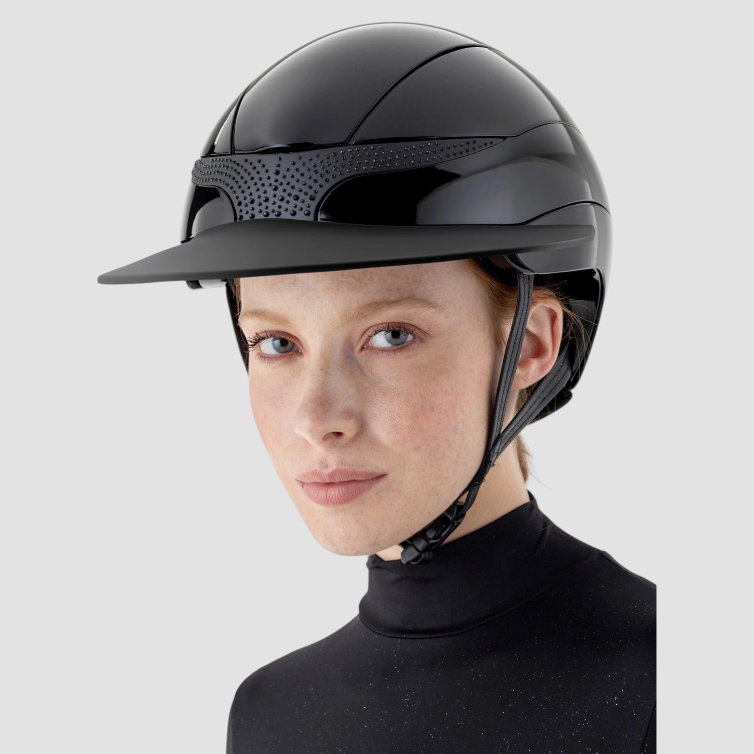 Equiline Reithelm Xanto Glossy Strass mit großem Schirm Schwarz