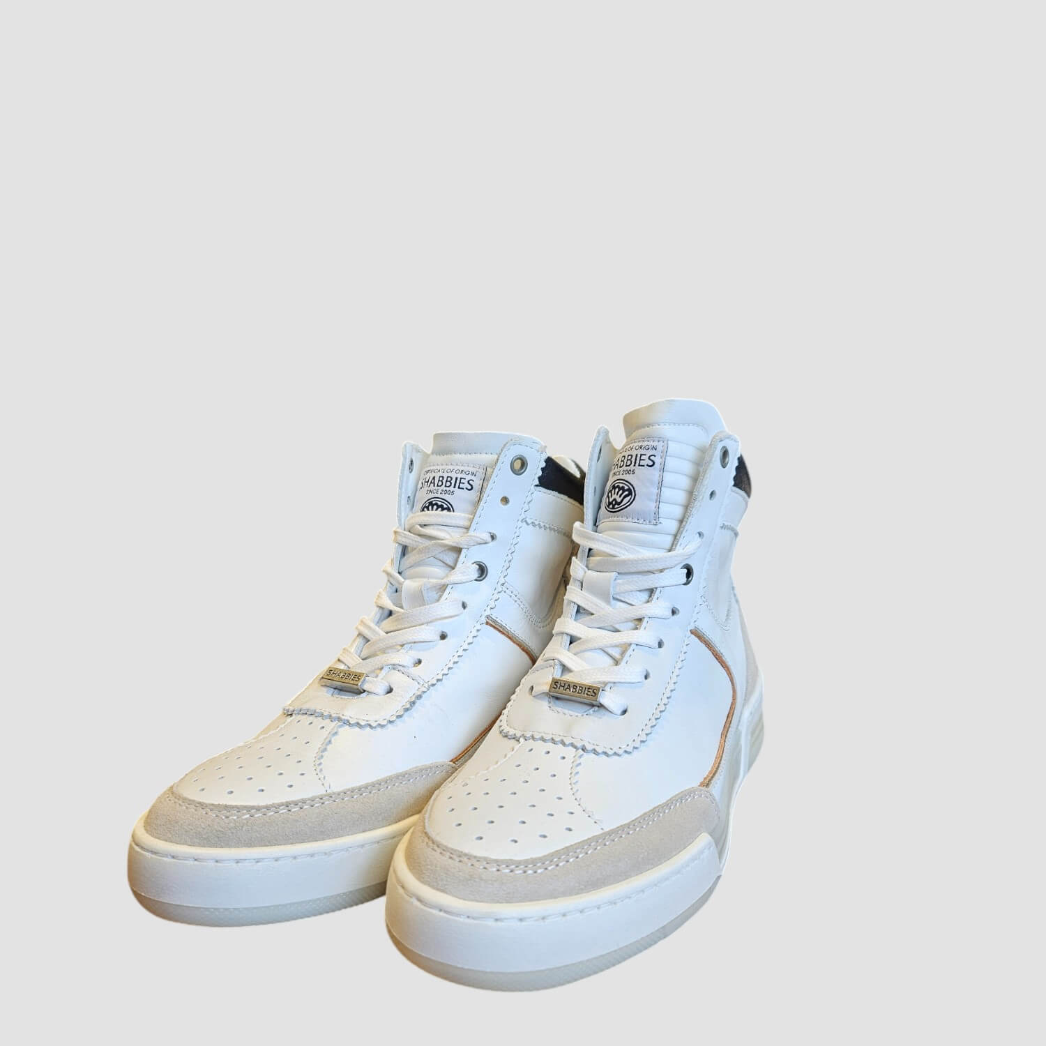 Shabbies Mid Top Sneaker Soft Nappa and Suede White