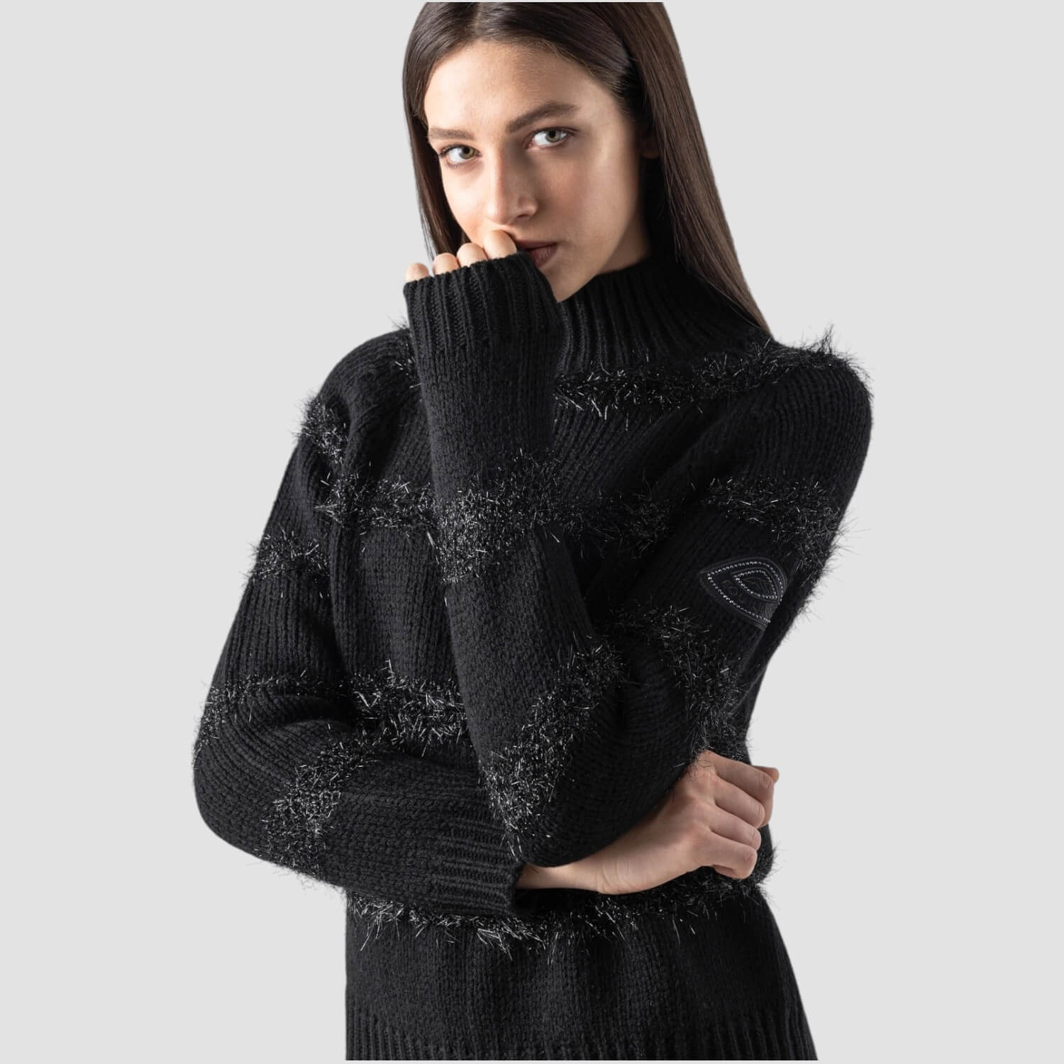 Equiline schwarzer Lurexpullover für Damen Giveng