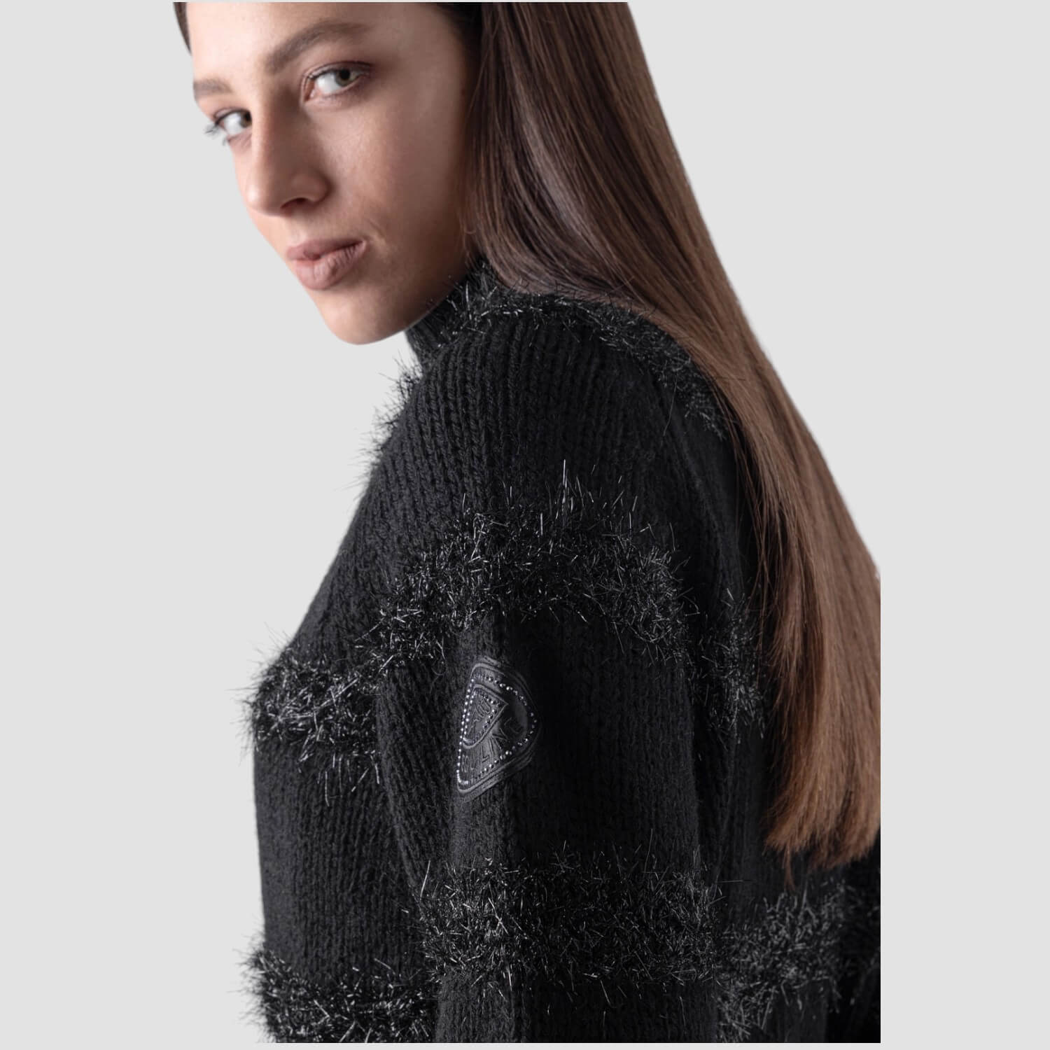 Equiline schwarzer Lurexpullover für Damen Giveng