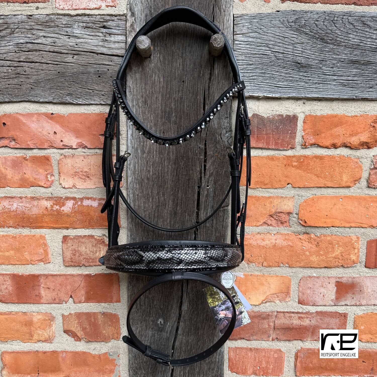 Otto Schumacher Trensenzaum Elegant schwarz Reithalfter mit shiny snake grey und Zierkeder fineline black