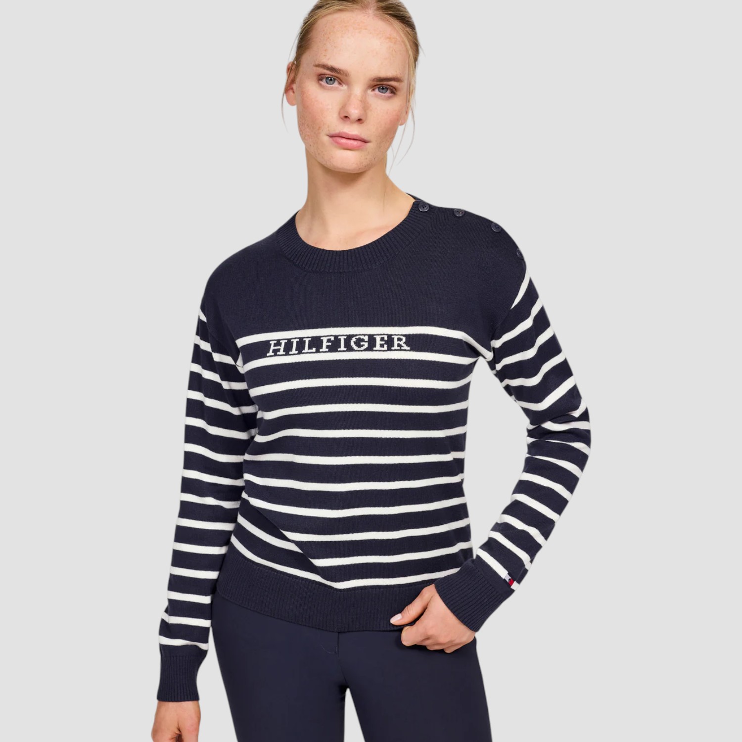 Tommy Equestrian Fairfield Stripe Sweater Desert Sky
