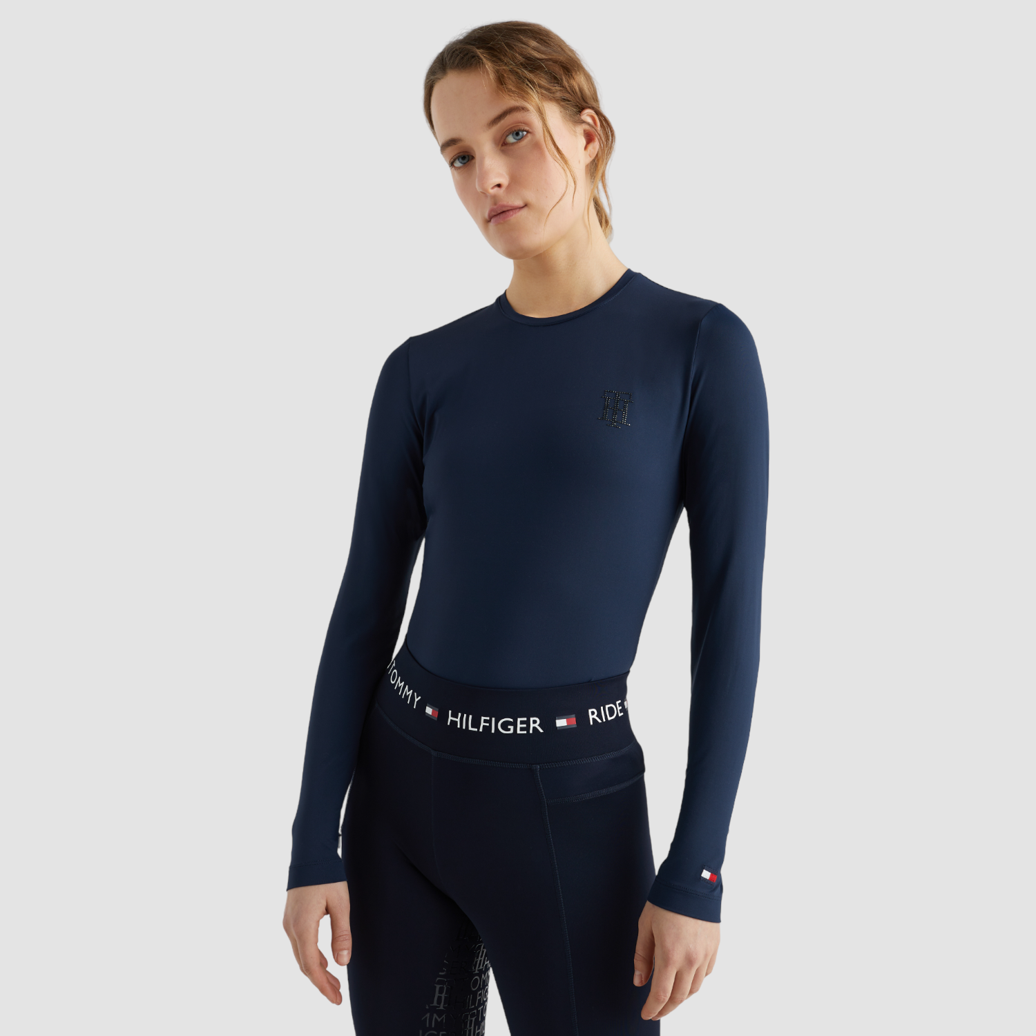 Tommy Equestrian Performance Langarm T-Shirt mit Strass Desert Sky