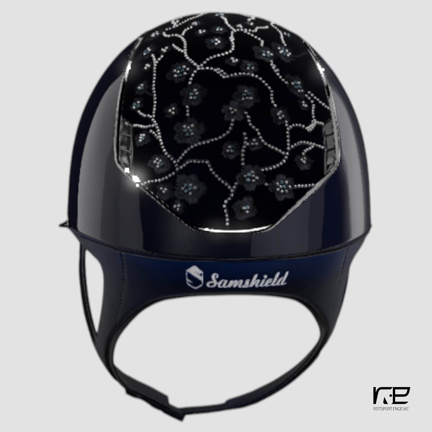 Samshield Reithelm MissShield Glossy V2  blueTop und FB cherry blossom, Trim + Blazon chrom schwarz