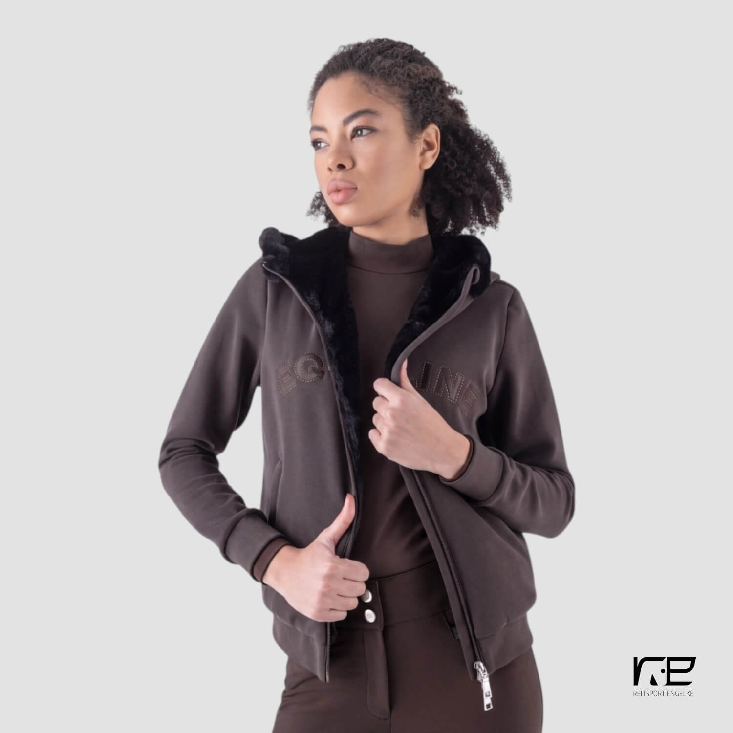 Equiline Damen-Full-Zip-Sweatshirt in Coffee Bean  mit Ecofur