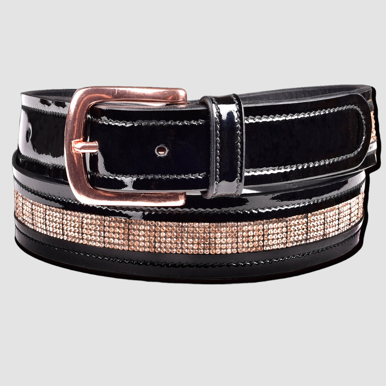 Waldhausen Ledergürtel Schwarz Lack/Roségold