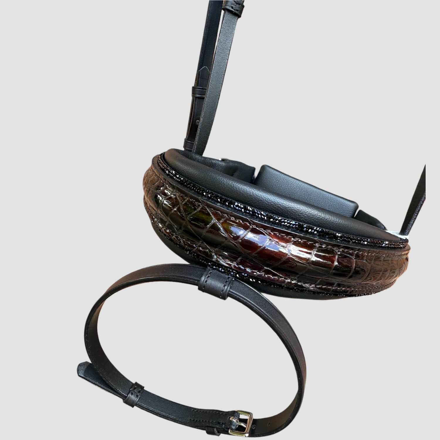 Otto Schumacher Trense Tokyo Reithalfter Feel Good Lack Croco Glamour braun Stirnriemen Rivoli XS Größe WB